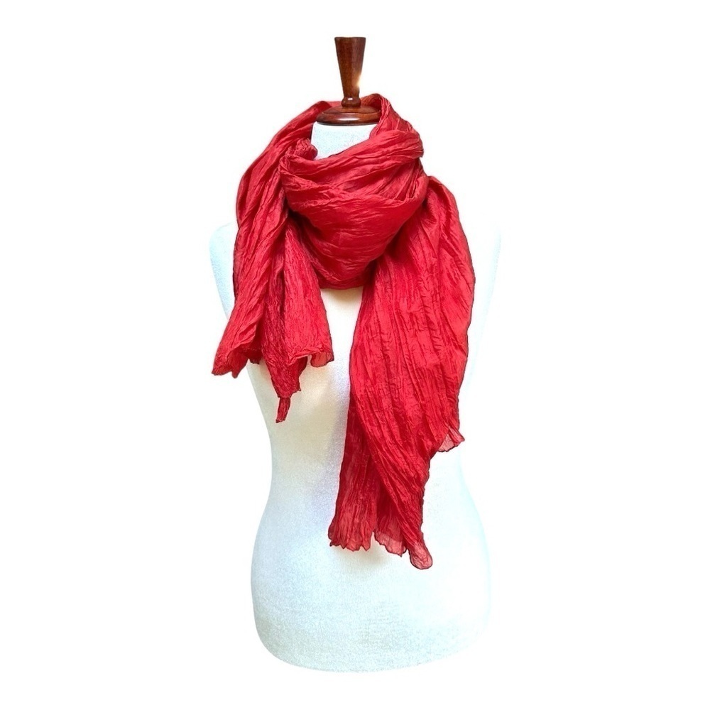 Red Lightweight Crinkle Scarf Wrap 27” X 60” Women’s Accessory Sarong Boho Beach